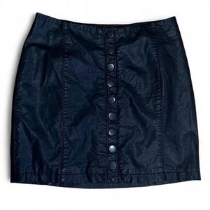 Free People Black Vegan Leather Button-Front Mini Skirt - Size 2